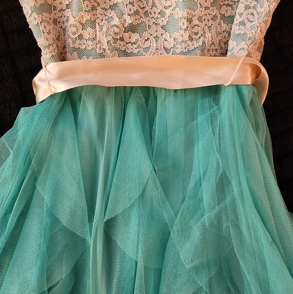 TEAZE ME SZ 7 Green/Ivory Ruffle Tulle Sleeveless Cocktail Dress - Picture 4 of 15